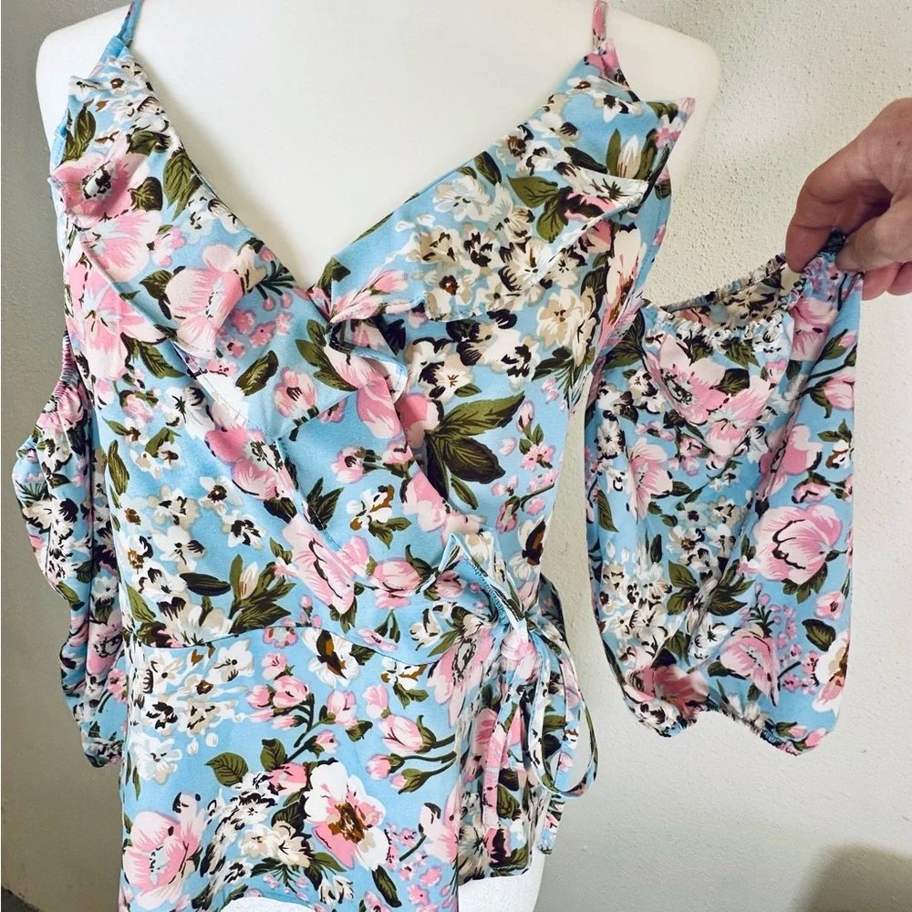 Floral Blue and Pink Women's Top - Picture 5 of 8